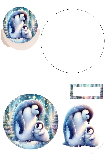 3d pingouin 3d card love mother and baby and winter glitters background 