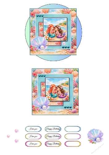 Mermaid Duo Illustration Kit with Labels & Sea Embellishments