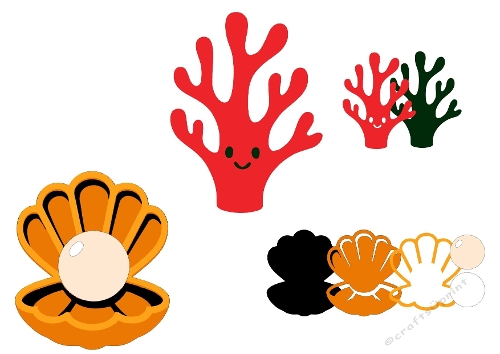 3D Kawaii Ocean Friends Kit - Cute Seashell Pearl & Coral Cutting Files