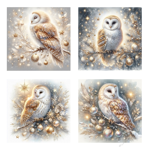Gold & White Watercolor Barn Owl Kit - 4 Ethereal Christmas & Winter Toppers