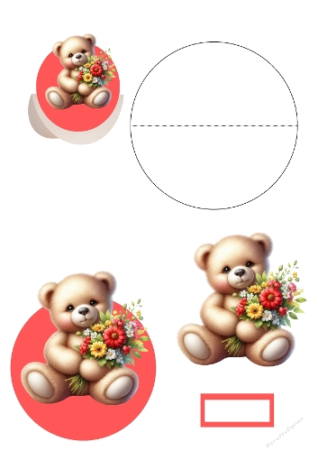 Adorable Watercolor Teddy Bear & Flowers Topper Kit - 3D Decoupage Set