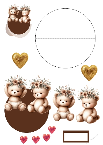 Twin Baby Bears Rocking Card Kit - 3D Watercolor Decoupage with Glitter Hearts