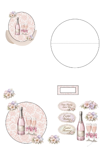 Pink Champagne & Easter Blooms Rocking Card Kit - 3D Shabby Chic Decoupage