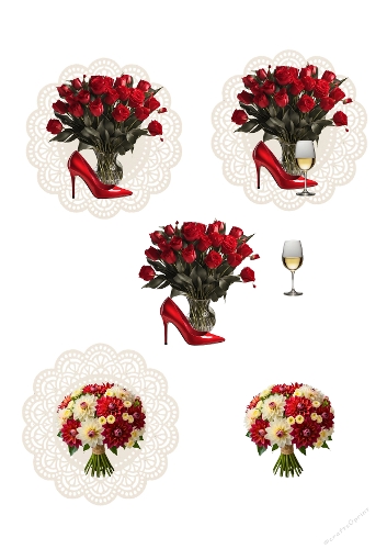 Red Stiletto & Roses Decoupage Kit - Glamorous 3D Ladys Birthday Toppers