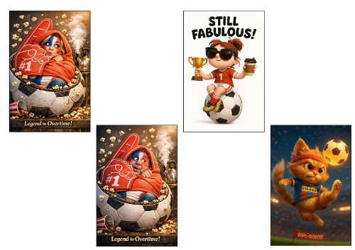 Funny Football & Soccer Fan Kit - 4 Digital Card Toppers with Sports Puns