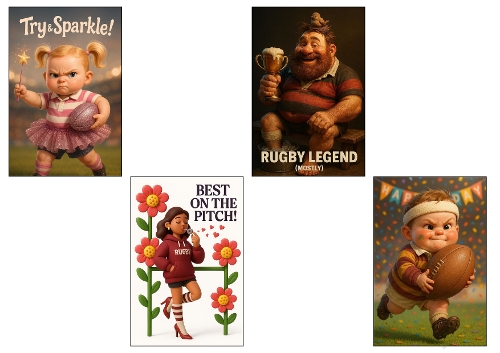 Funny Rugby Puns Card Kit - 4 Digital Toppers for Rugby Fans & Legends