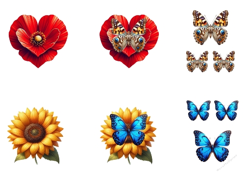 3D Butterfly & Summer Blooms Kit - Sunflower & Poppy Heart Decoupage Set