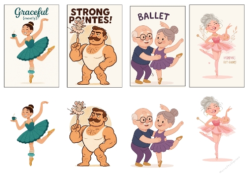 Funny Ballet & Dance Legends Kit - 4 Humorous A4 Digital Card Toppers