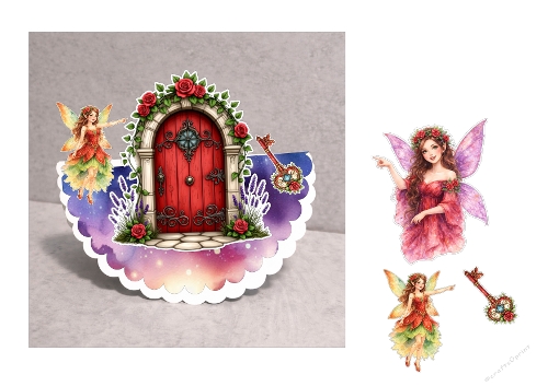 Magical Red Fairy Door Rocking Card - 3D Interactive Mini Kit with Bonus Fairy