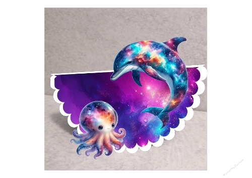 Stardust Dolphin & Octopus Rocking Card - 3D Interactive Galaxy Sea Mini Kit