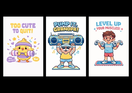 Level Up & Pump It! Funny Fitness Kit - 3 Simple A4 Digital Card Toppers