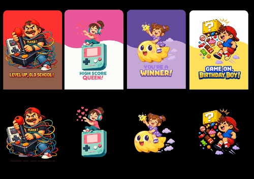 Mega Gamer Birthday 3D Card Kit - 4 Funny Interactive A4 Digital Toppers