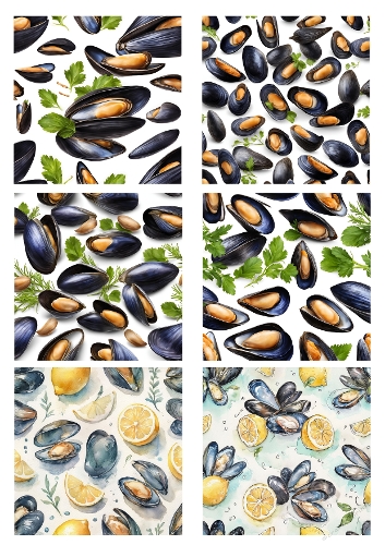 Mussels & Lemon Background Kit - 6 Digital Seafood Scrapbooking Papers
