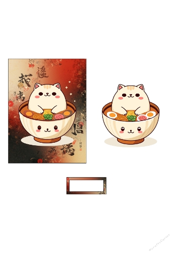 Kawaii Ramen Cat 3D Card Kit - Simple Interactive A4 Digital Topper