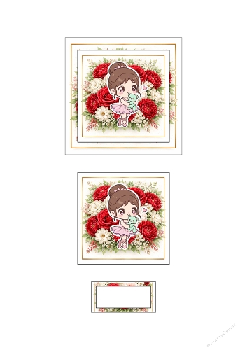 Little Ballerina & Teddy Bear 3D Card Kit - Floral Square A4 Digital Topper