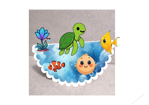 Sea Friends 3D Rocker Card Kit - Cute Under the Sea Interactive A4 Project