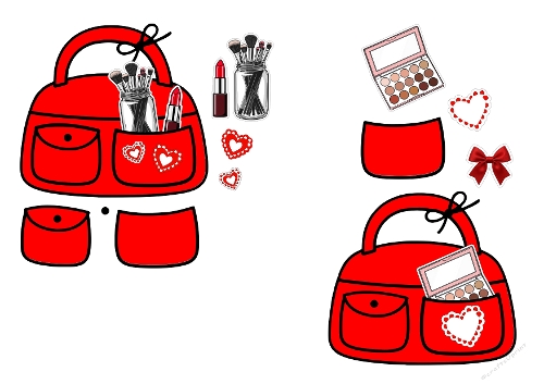 Glamour Red Handbag 3D Kit - Makeup & Hearts Interactive A4 Topper
