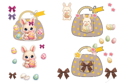 Easter Bunny Handbag 3D Mini Cards - Set of 3 Cute A4 Digital Toppers