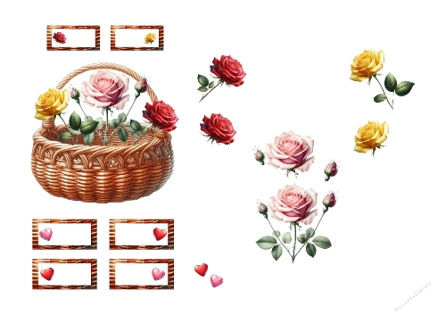 Elegant Rose Basket 3D Topper - Luxury Floral Decoupage A4 Digital Kit