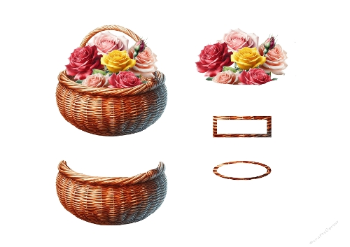 Luxury Rose Basket 3D Topper - Woven Wicker Floral A4 Digital Card Kit