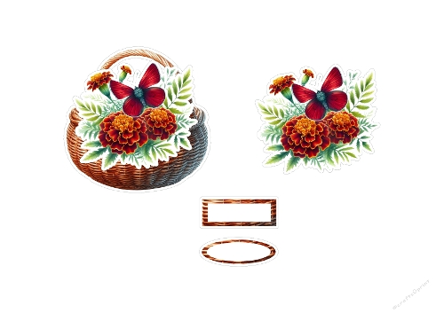 Red Butterfly & Marigold 3D Topper - Woven Basket Floral A4 Digital Kit