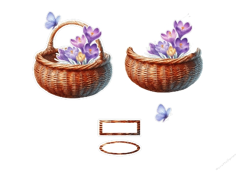 Elegant Purple Crocus Basket 3D Topper - Woven Wicker Floral A4 Digital Kit
