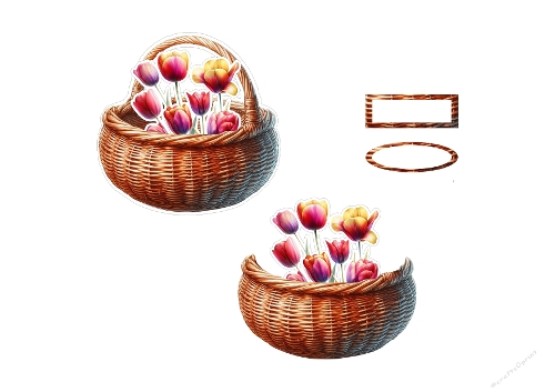 Vibrant Tulip Basket 3D Topper - Spring Floral Wicker A4 Digital Card Kit