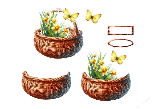 Sunny Daffodil Basket 3D Topper - Yellow Butterfly Spring A4 Digital Kit