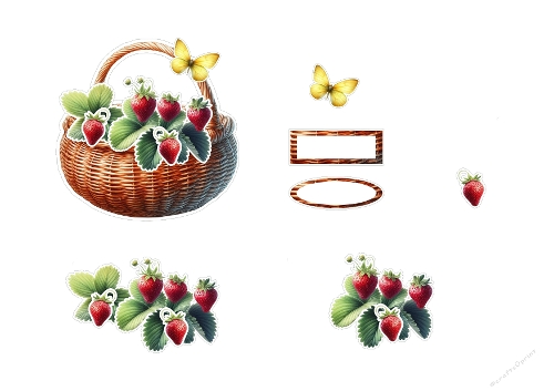 Sweet Strawberry Basket 3D Topper - Yellow Butterfly Garden A4 Digital Kit