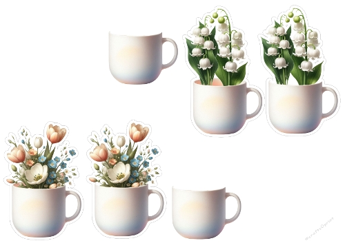 3D Topper Kit Duo: Spring Flower Cups & Peony Basket - Tasses de Printemps & Panier de Pivoines - A4
