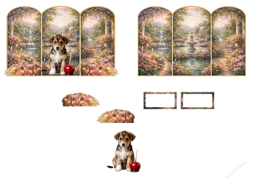 3D Topper Kit: Secret Garden Triptych & Puppy - Triptyque Jardin Enchanté & Chiot - A4