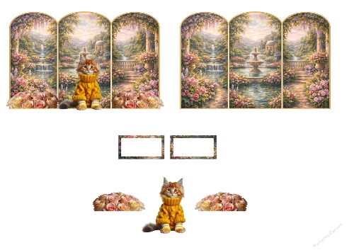 3D Topper Kit: Secret Garden Triptych & Cozy Kitten - Triptyque Jardin Enchanté & Chaton au Pull - A4