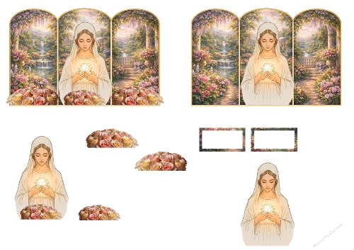 3D Topper Kit: Secret Garden Triptych & Holy Virgin Mary - Triptyque Jardin Enchanté & Vierge Marie - A4