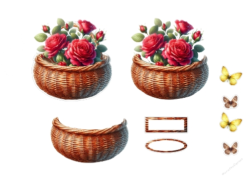 3D Topper Kit: Romantic Red Roses & Squirrel Garden Baskets - Paniers de Roses Rouges & Écureuil du Jardin - A4