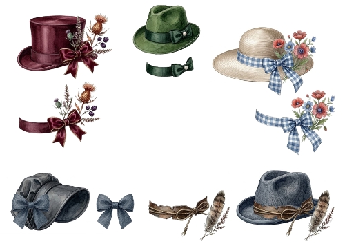 3D Topper Kit: Vintage Hats Collection - Top Hat, Fedora & Straw Hat - Collection Chapeaux Vintage - A4