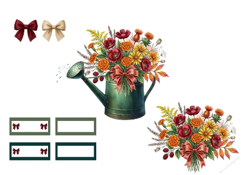 3D Topper Kit: Country Garden Watering Can & Wildflowers - Arrosoir de Jardin & Fleurs des Champs - A4