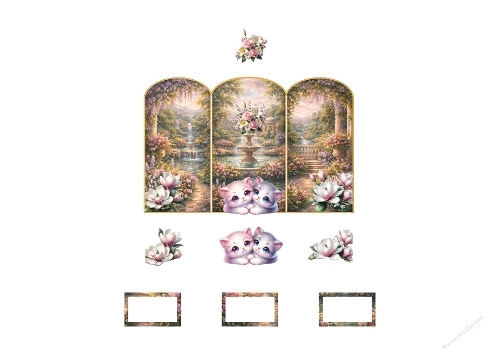 3D Topper Kit: Secret Garden Triptych & Sweet Kittens - Triptyque Jardin Enchanté & Chatons Mignons - A4