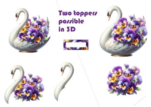 3D Topper Kit: Elegant Swan & Purple Pansies - Two 3D Designs - Cygne Élégant & Pensées Violettes - Deux Modèles 3D - A4
