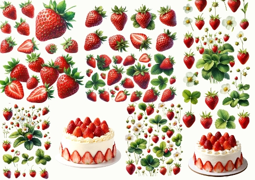 3D Topper Kit: Watercolor Strawberry Feast - Cakes & Fresh Berries - Aquarelle Gourmande : Fraises & Gâteaux - A4