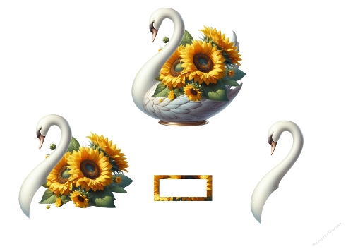 3D Topper Kit: Elegant Swan Planter & Golden Sunflowers - Cygne de Jardin & Tournesols Éclatants - A4
