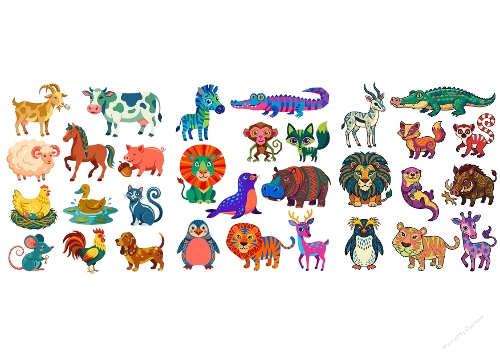 Big 3D Topper Kit: 30+ Colorful Fun Animals - Farm, Jungle & Forest - Grand Kit : Plus de 30 Animaux Rigolos - Ferme, Jungle & Forêt - A4