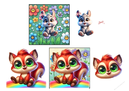 3D Triptych Kit: Enchanted Garden & Sweet Kittens - Romantic Floral Waterfall - Triptyque 3D : Jardin Enchanté & Petits Chatons - Cascade Fleurie - A4
