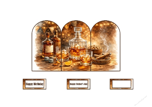 Luxury Whiskey & Cigar Triptych Card - Vintage Bar Scene - Triptyque Whisky & Cigares de Luxe - Scène de Bar Vintage - A4