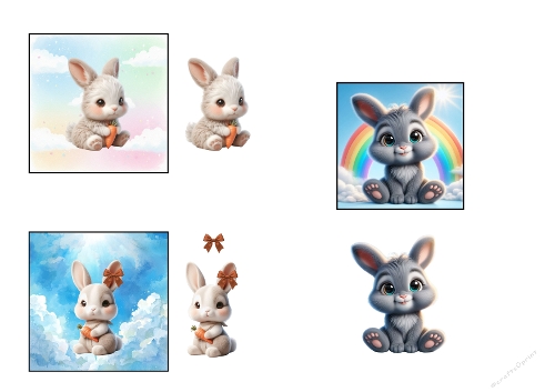 Easter 3D Topper Kit: 3 Adorable Bunnies - Rainbows, Clouds & Carrots - Kit 3 Cartes 3D de Pâques : 3 Lapins Adorables - Arcs-en-ciel, Nuages & Carottes - A4