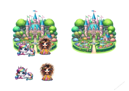 3D Topper Kit: Magical Princess Castle & Rainbow Unicorn - Enchanted Fairy Tale - Kit 3D : Château de Princesse & Licorne Arc-en-Ciel - Conte de Fées Enchanté - A4