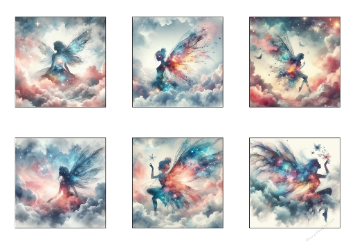 Celestial Galaxy Fairies Mega-Pack - 6 Ethereal Fantasy Toppers Kit (Mega-Pack Fées Galactiques Célestes - Kit de 6 Toppers Fantaisie Éthérée)