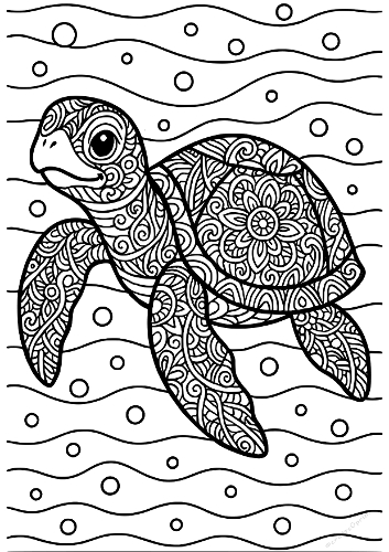 Zentangle Sea Turtle Coloring Page - Intricate Ocean Mandalas Art (Coloriage Tortue de Mer Zentangle - Art Mandala Océanique Détaillé)