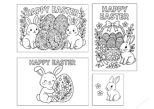 Happy Easter 3D Coloring Card Kit - Cute Zentangle Bunnies & Floral Eggs (Kit Cartes 3D à Colorier Joyeuses Pâques - Lapins Mignons & Œufs Zentangle)