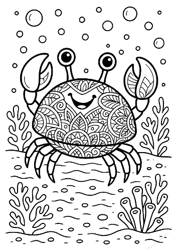 Happy Crab Zentangle Coloring Page - Under the Sea Mandala Art (Coloriage Crabe Joyeux Zentangle - Art Mandala Sous-Marin)