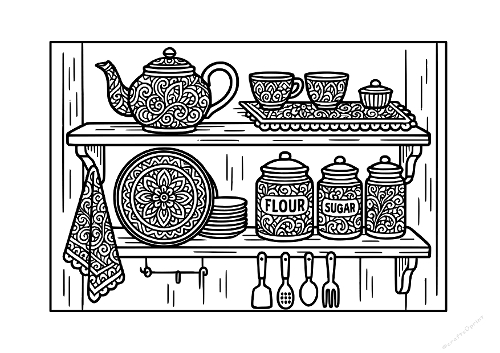 Elegant Tea Time Zentangle Coloring Kit - 4 Ornate Teapot & Cup Designs (Kit de Coloriage Tea Time Zentangle - 4 Designs de Théières & Tasses Ornées)